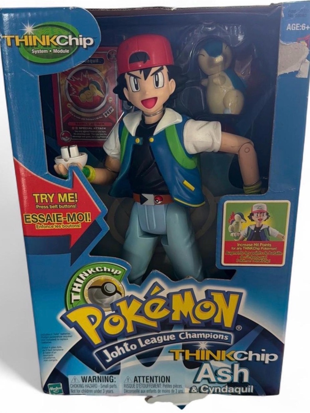 2001 Hasbro Pokemon THINKChip Ash & Cyndaquil 12in Talking Figure Boxed